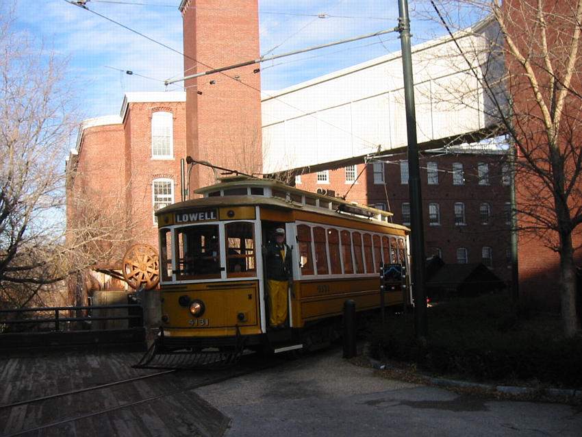 Photo of Replica Eastern Mass Streetcar 4131 leaves the Boot Cotton Mills