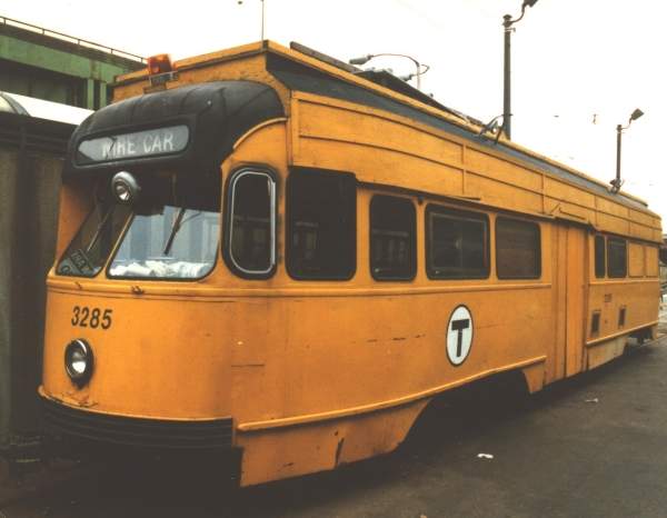 Photo of MBTA PCC Wire Car sometime in 1980's or 90's.