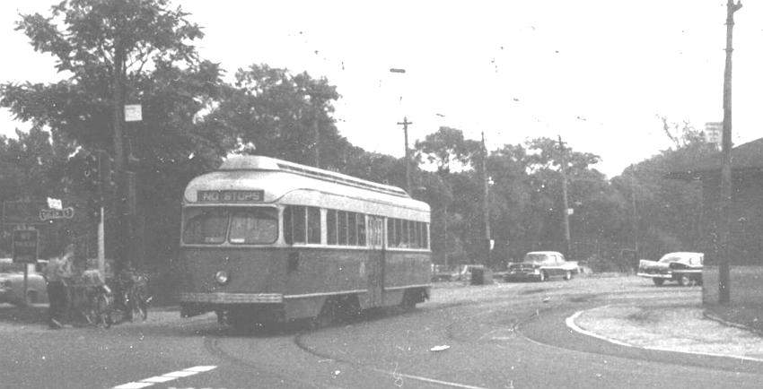 Photo of A-Line PCC Trolley leaving Watertown, MA for Park St., Boston circa mid 1960's