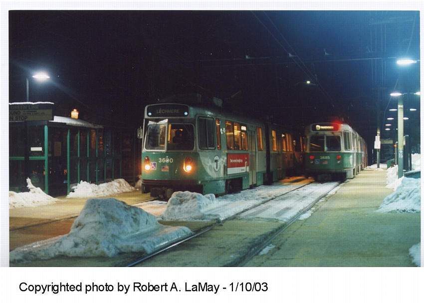 Photo of Two MBTA trains meet at Waban Station