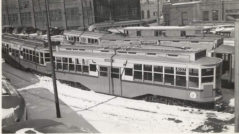 Photo of Center Entrance car 6107 in the yard