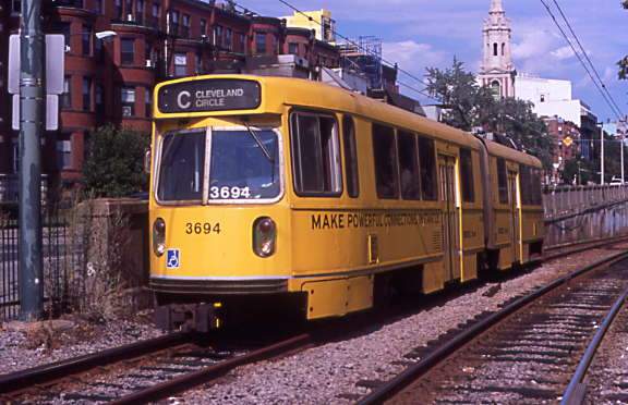 Photo of MBTA #3694 approaches St. Mary's St. Boston
