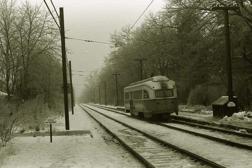Photo of PCC car leaving the Eliot station on the Riverside line.