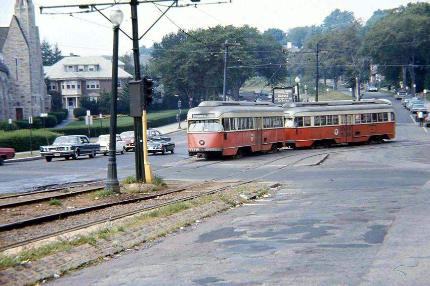 Photo of PCC train leaving Boston College station 9_1968