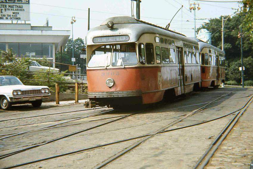 Photo of PCC 3305 leaving Cleveland Circle  Sept 1968