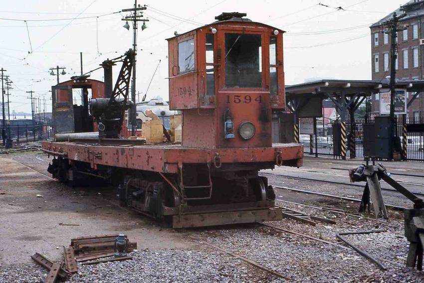 Photo of T Crane Car 1594 trolley orange color @ Lechmere