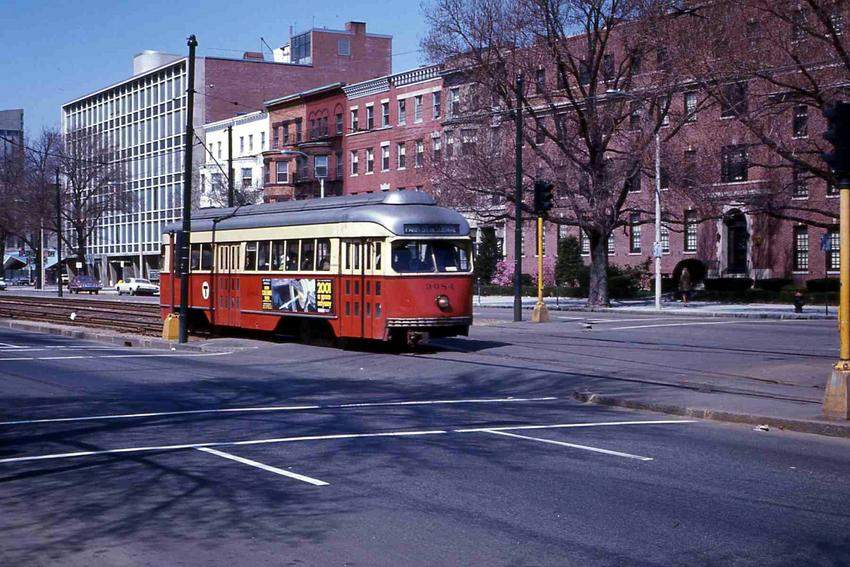 Photo of PCC 3084 inbound to Park St from Watertown  April 1968