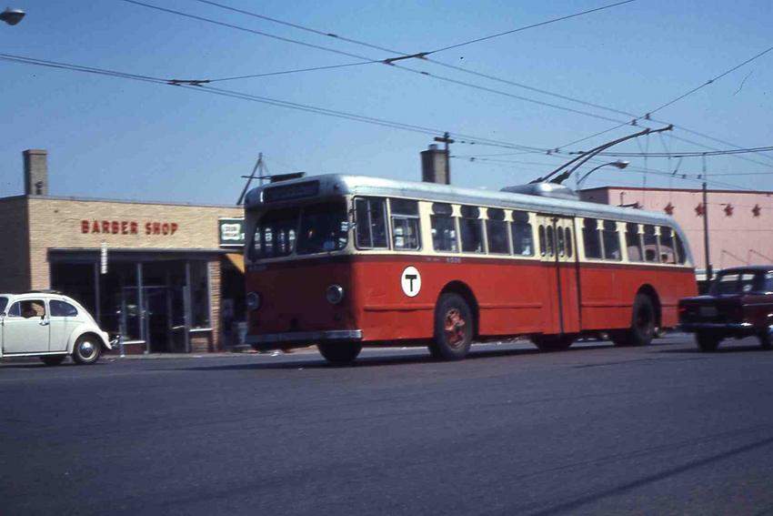 Photo of MBTA Trolley Bus @ Jct of MT Auburn & Belmont St 4_1968