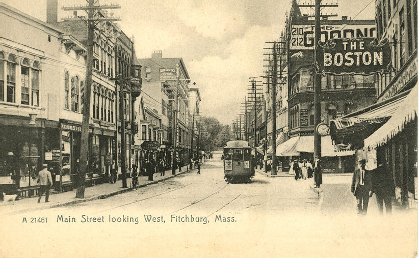 Photo of A postcard of Fitchburg, showing a beautilful open trolley (1905ish)