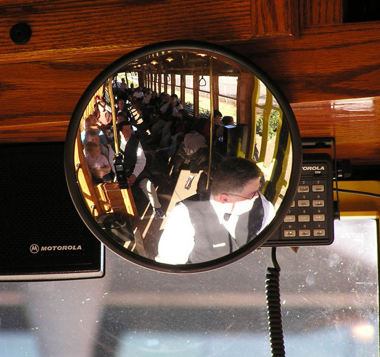 Photo of Charlotte Trolley motorman reflection