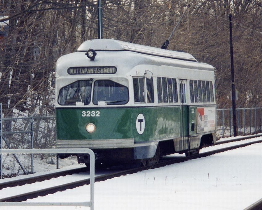 Photo of PCC 3232 on the Mattapan Line at Butler St., 1997