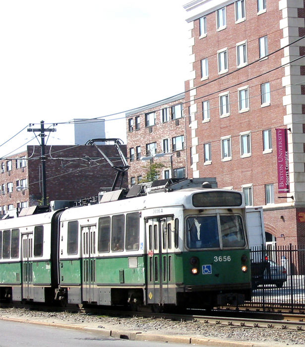 Photo of MBTA Kinki-Sharyo LRV Inbound on Commonwealth Ave., Boston, MA