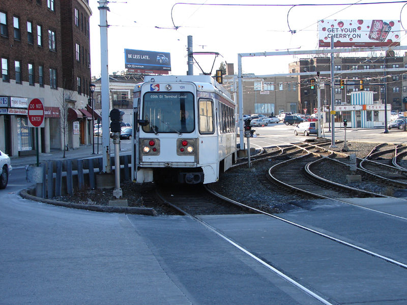 Photo of Route 102 Trolley coming into 69th Street at Upper Darby PA.