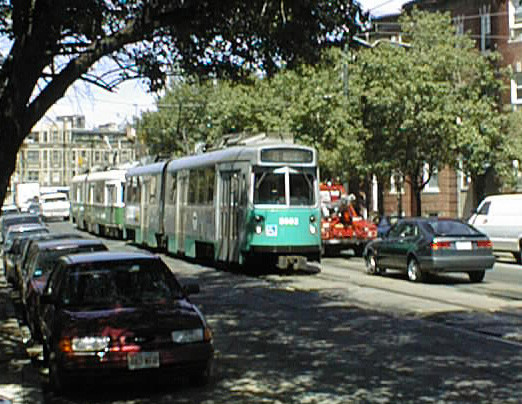 Photo of MBTA LRVs on South Huntington Ave., Jamaica Plain (Boston), MA