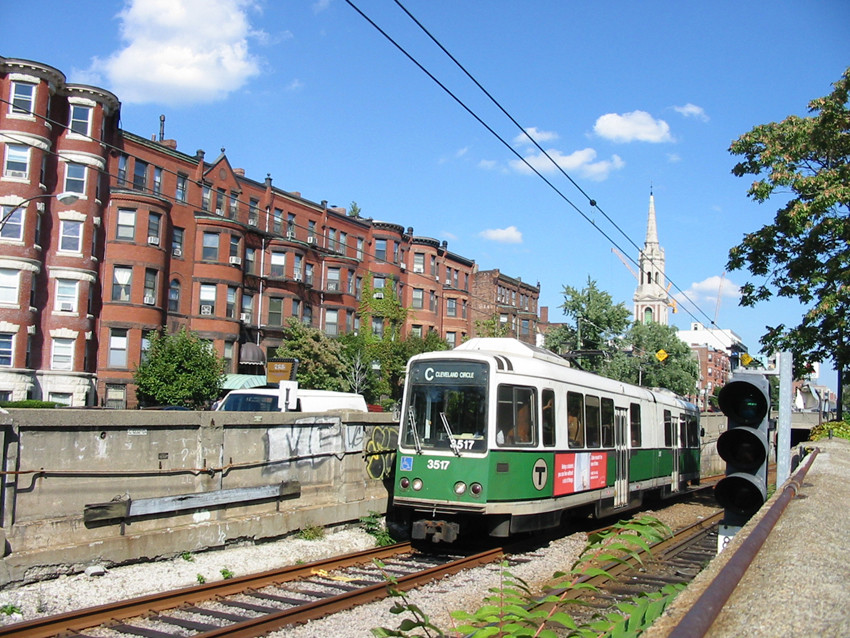 Photo of MBTA Boeing-Vertol LRV Coming Out of Subway on Beacon Street in Brookline, MA