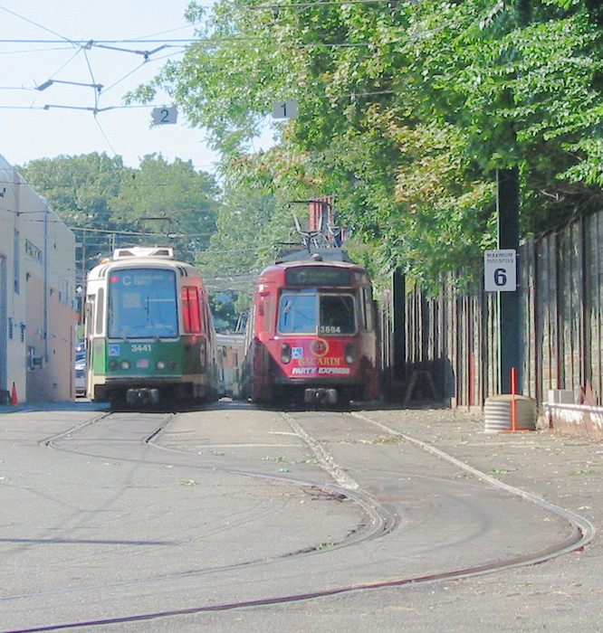 Photo of MBTA Boeing-Vertol and Kinki-Sharyo LRVs at Resevoir Yard