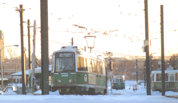 Photo of MBTA LRVs in Boston in 1988