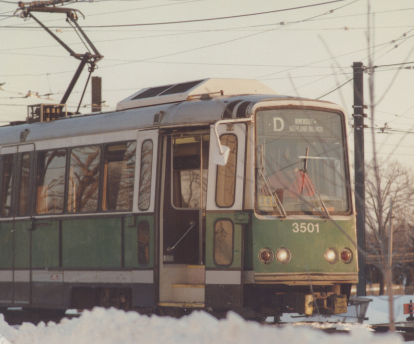 Photo of MBTA Boeing-Vertol LRV #3501 in 1988