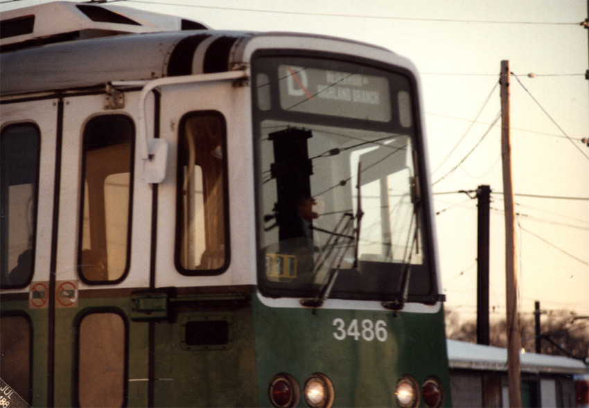 Photo of MBTA Boeing-Vertol LRV #3486 in 1988