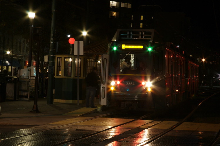 Photo of MBTA Type 8 sits at Coolige Corner on the Green Line