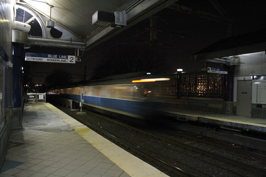 Photo of MBTA Blue Line - Beachmont Station - Train heading for Gov't. Center