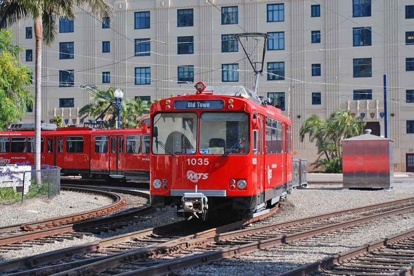 Photo of San Diego Trolley pulling into America Plaza
