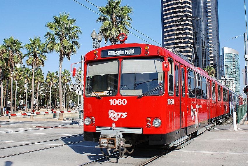 Photo of San Diego Trolley leaving the Convention Center