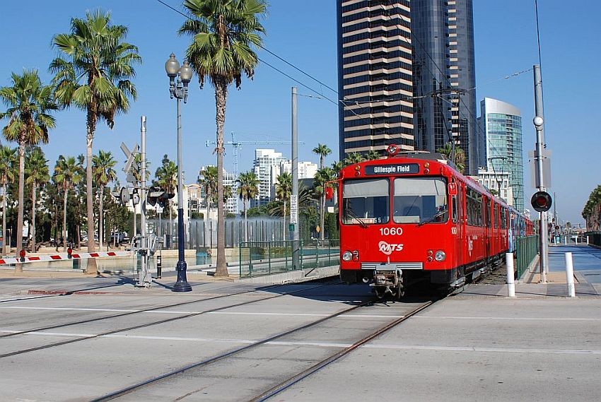Photo of San Diego Trolley approaching the Convention Center