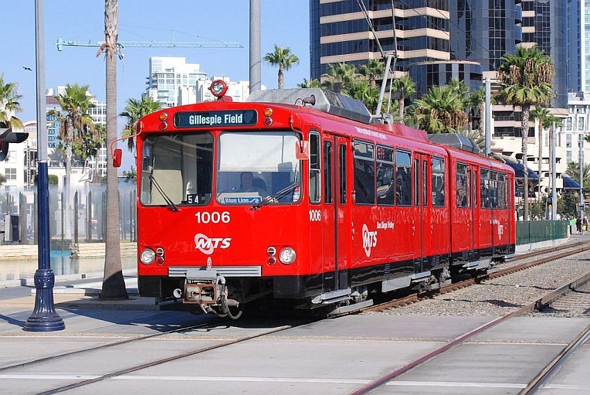 Photo of San Diego Trolley leaving the Convention Center