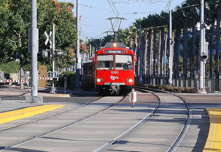 Photo of San Diego Trolley approaching Seaport Village