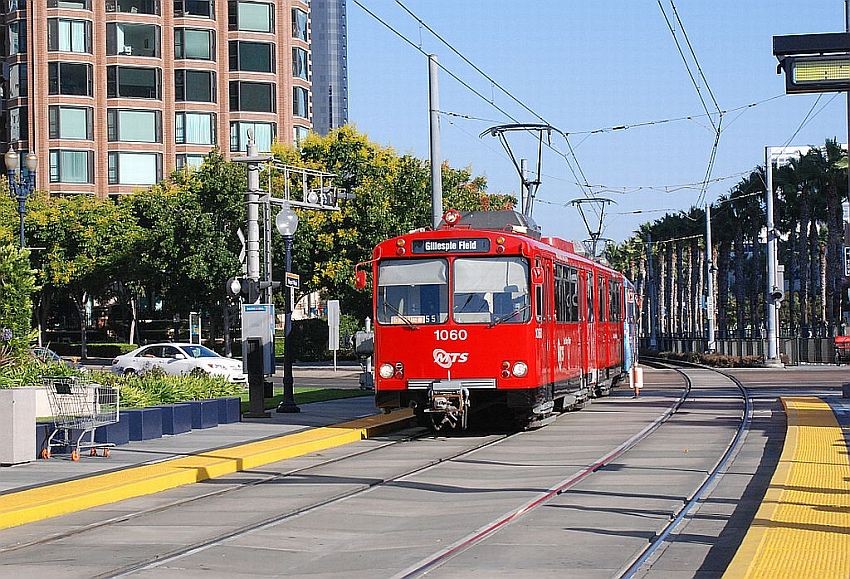 Photo of San Diego Trolley approaching Seaport Village