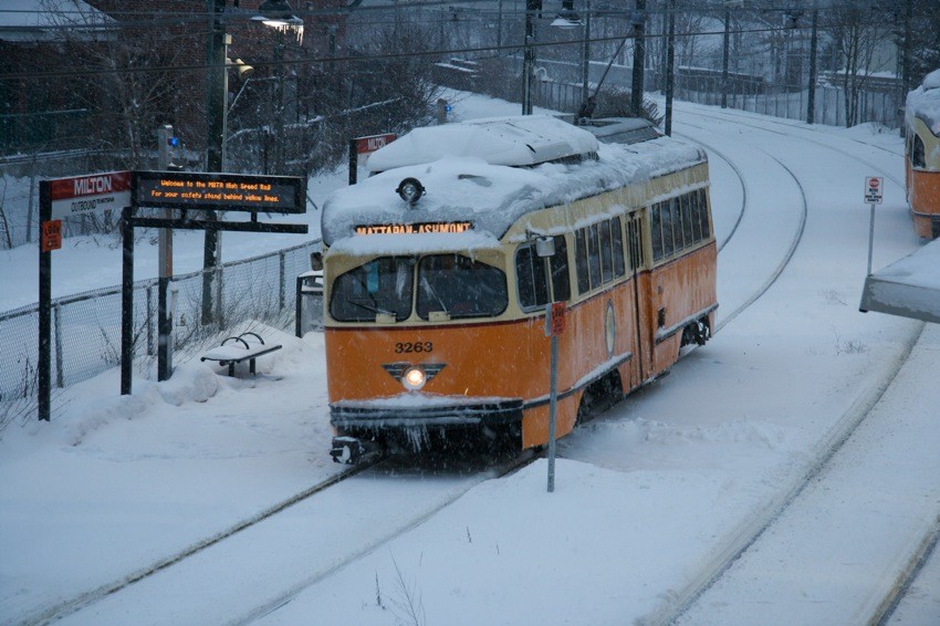 Photo of MBTA PCC in the snow