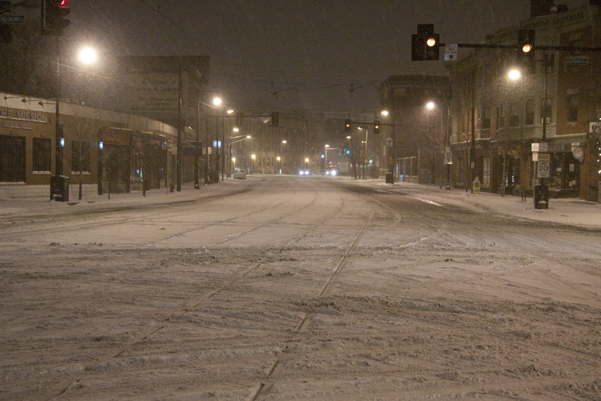Photo of The view looking up Huntington Ave in the snow