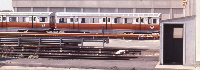 Photo of Old Orange Line cars in 1983